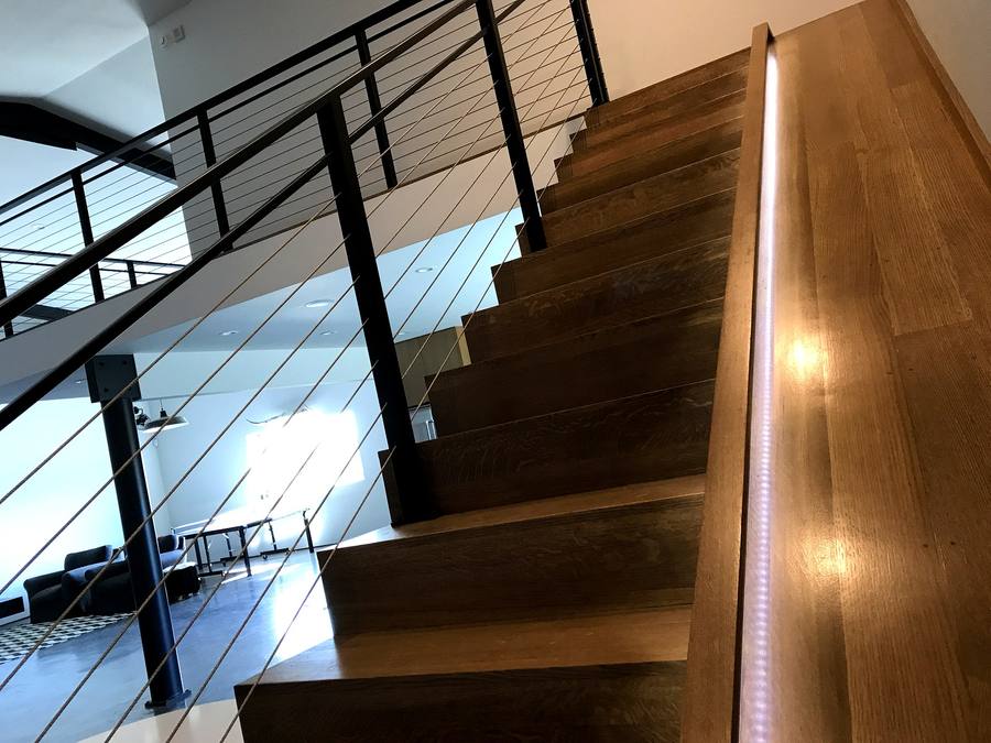 Modern staircase with wood treads