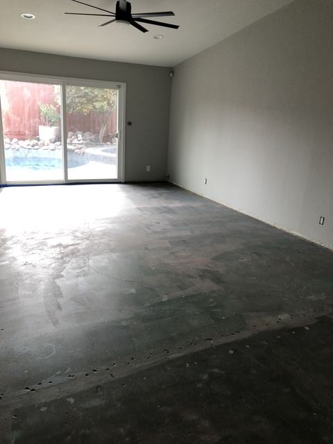 Finished self-leveled concrete floor with pool view